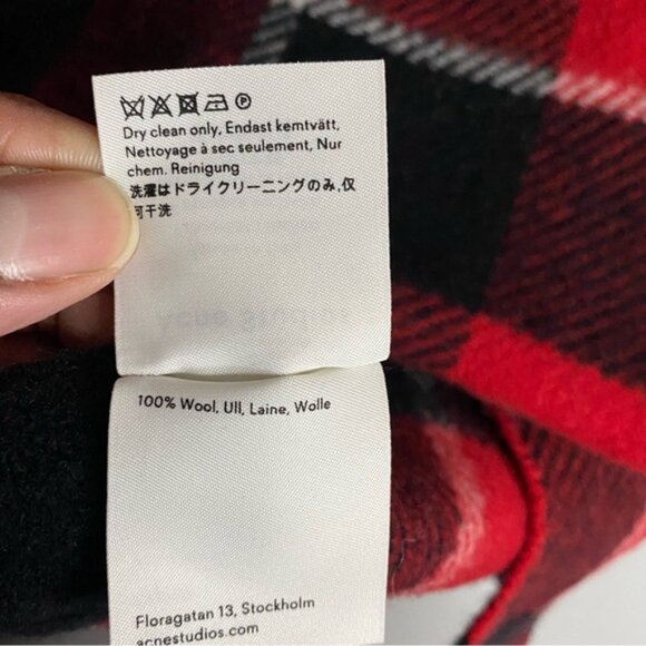 Acne Studios 100% Wool Red and Black Checkered Logo Scarf - Picture 6 of 8